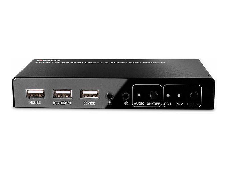 LINDY 2 Port KVM Switch HDMI 4K60, USB 2.0 & Audio