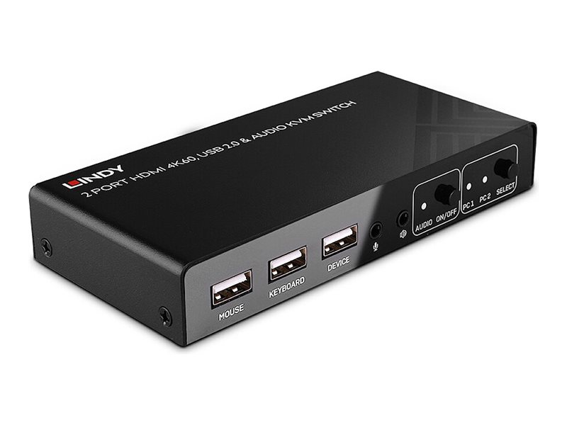 LINDY 2 Port KVM Switch HDMI 4K60, USB 2.0 & Audio
