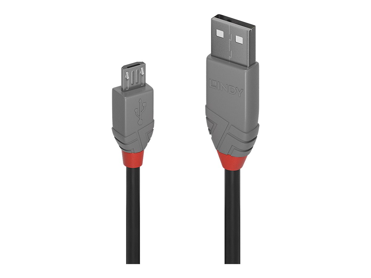 Lindy 36731 USB Kabel USB 2.0 0,5 m USB A Micro-USB B Schwarz, Grau