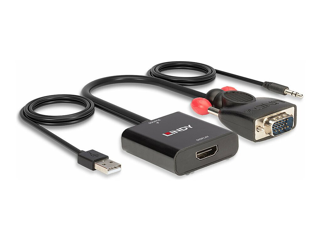 Lindy 38284 Videokabel-Adapter VGA (D-Sub) + 3.5mm HDMI + USB Schwarz