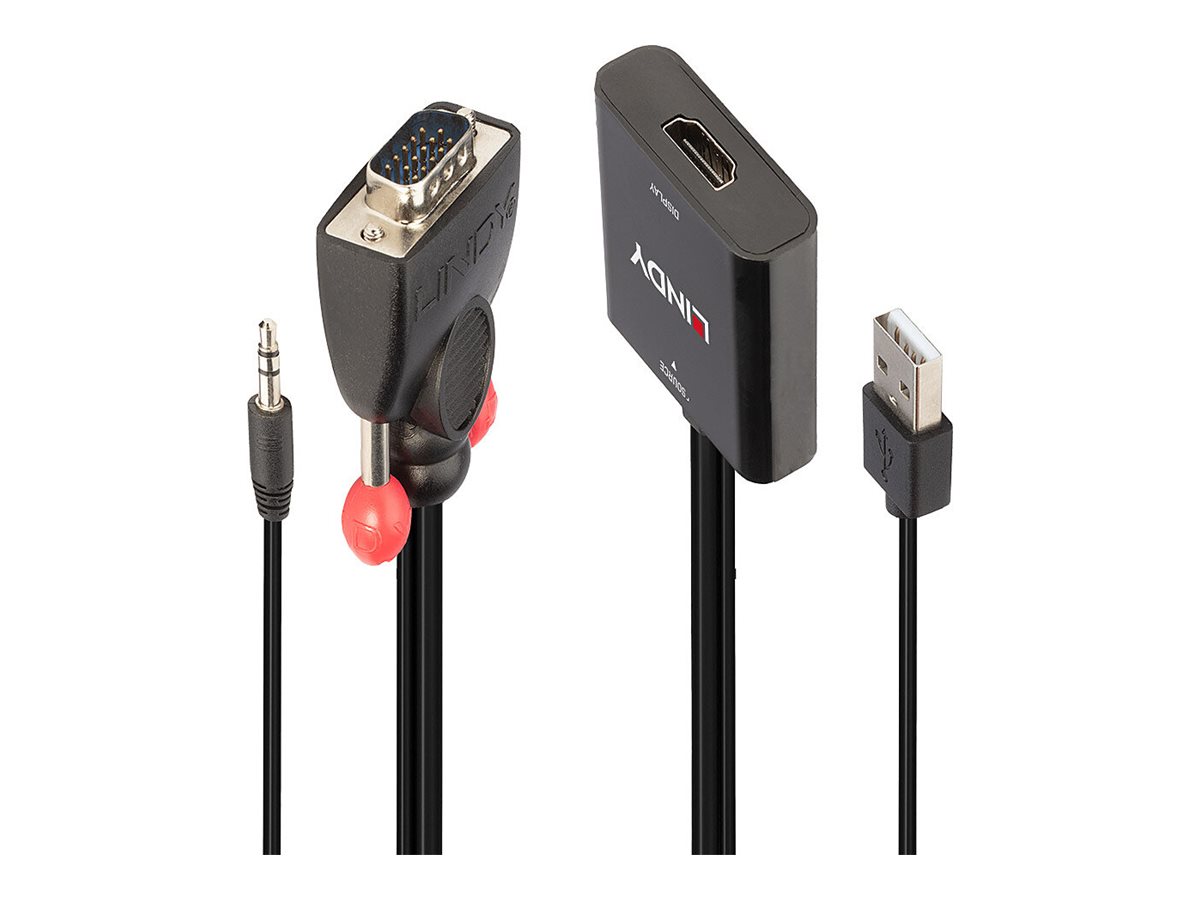 Lindy 38284 Videokabel-Adapter VGA (D-Sub) + 3.5mm HDMI + USB Schwarz