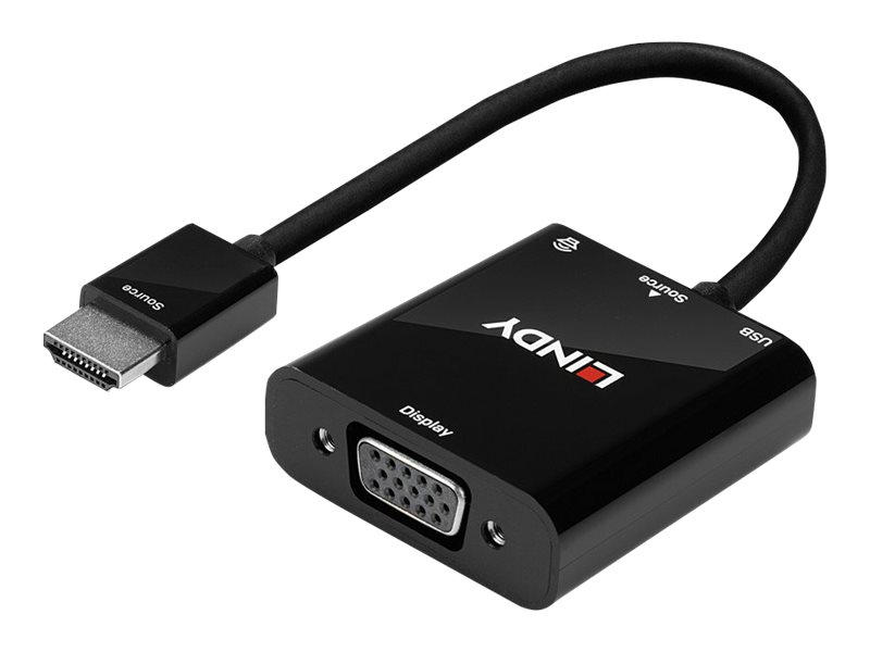 Lindy 38285 Videokabel-Adapter 0,1 m HDMI Typ A (Standard) VGA (D-Sub) Schwarz