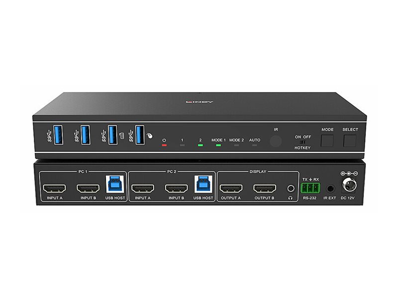 LINDY 2 Port Dual Head HDMI 4K60,USB3.0 KVM Switch