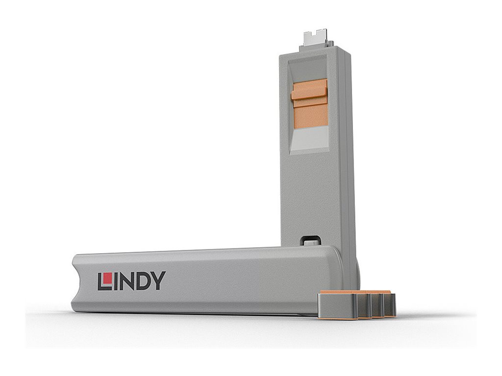 Lindy 40428 Schnittstellenblockierung Türblockierschlüssel USB Typ-C Grau, Orange 4 Stück(e)