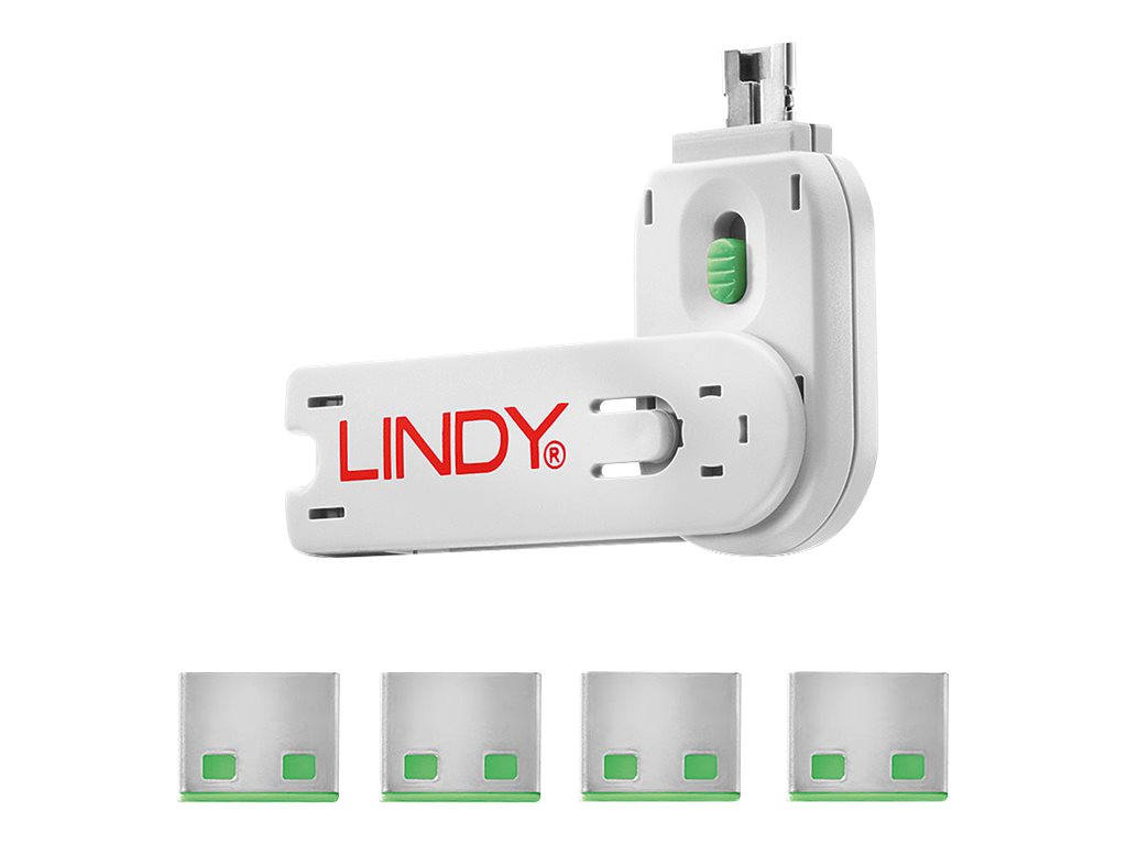 Lindy 40451 Schnittstellenblockierung Schnittstellenblockierung + Schlüssel USB Typ-A Grün Acrylnitril-Butadien-Styrol (ABS) 5 Stück(e)