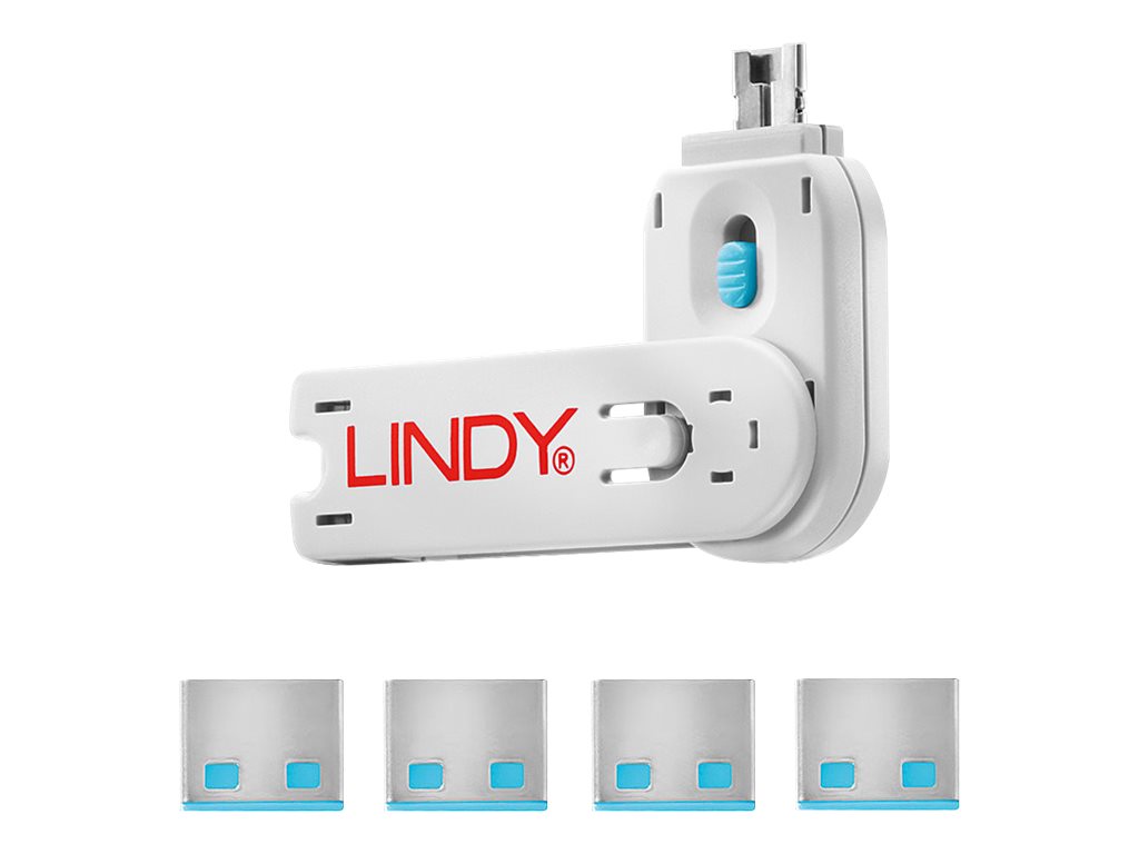 LINDY USB Typ A Portschlösser 4xBlau mit Schlüssel