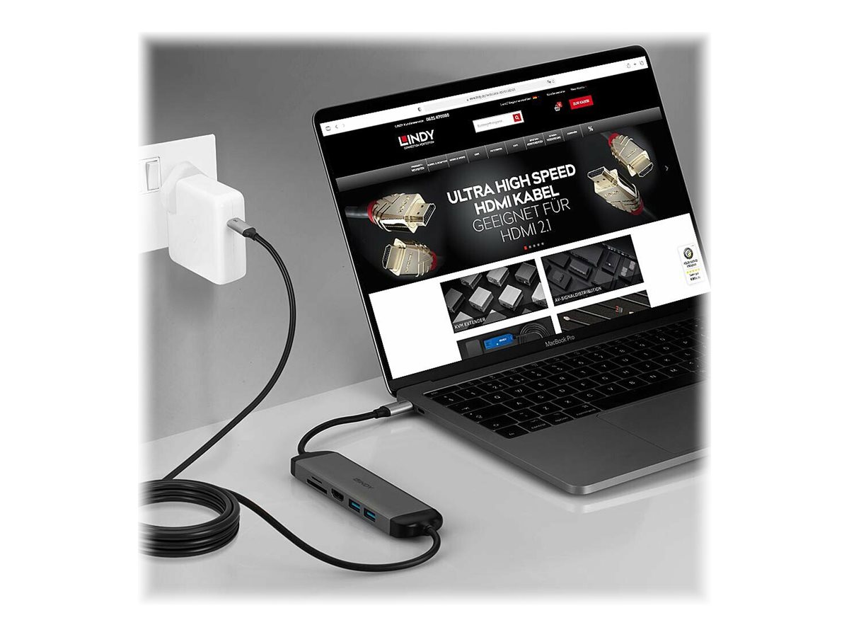 Lindy 43326 laptop-dockingstation & portreplikator Kabelgebunden USB 3.2 Gen 1 (3.1 Gen 1) Type-C Schwarz, Grau