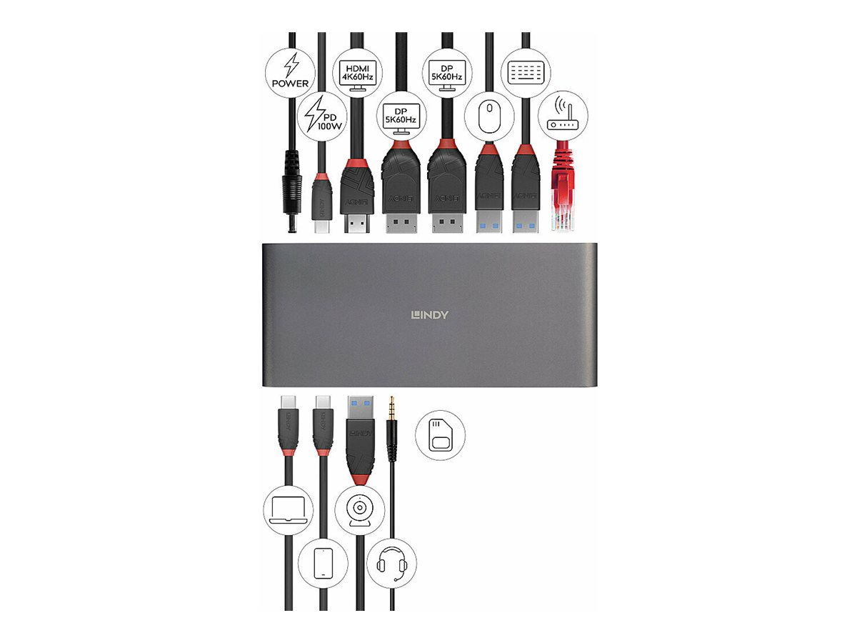 Lindy 43349 laptop-dockingstation & portreplikator Kabelgebunden USB 3.2 Gen 1 (3.1 Gen 1) Type-C Silber