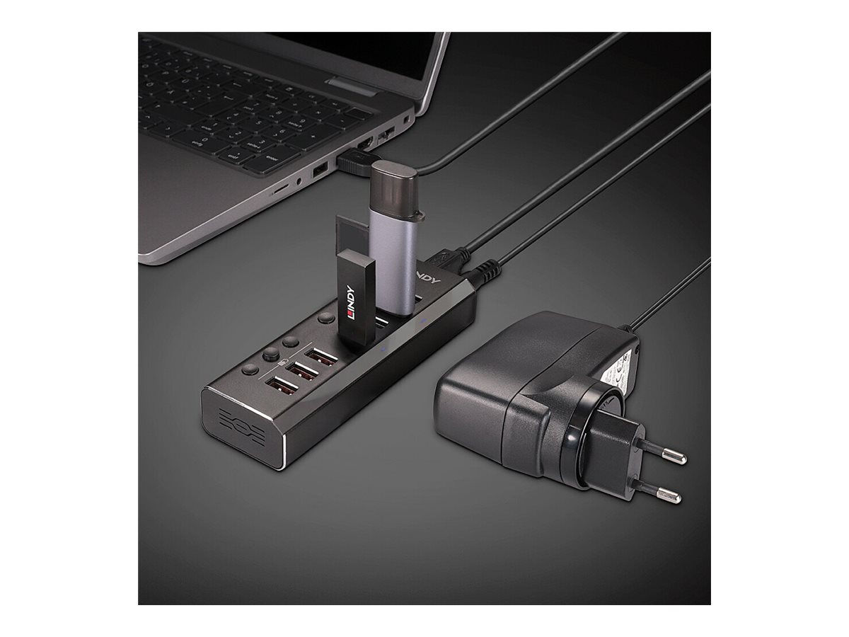 LINDY 4 Port USB 3.0 Hub mit 3 Schnellladeports