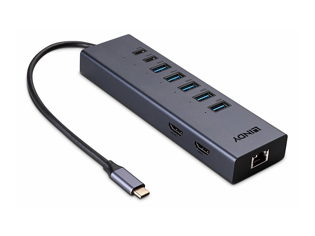 Lindy 43373 laptop-dockingstation & portreplikator Kabelgebunden USB 3.2 Gen 2 (3.1 Gen 2) Type-C Grau