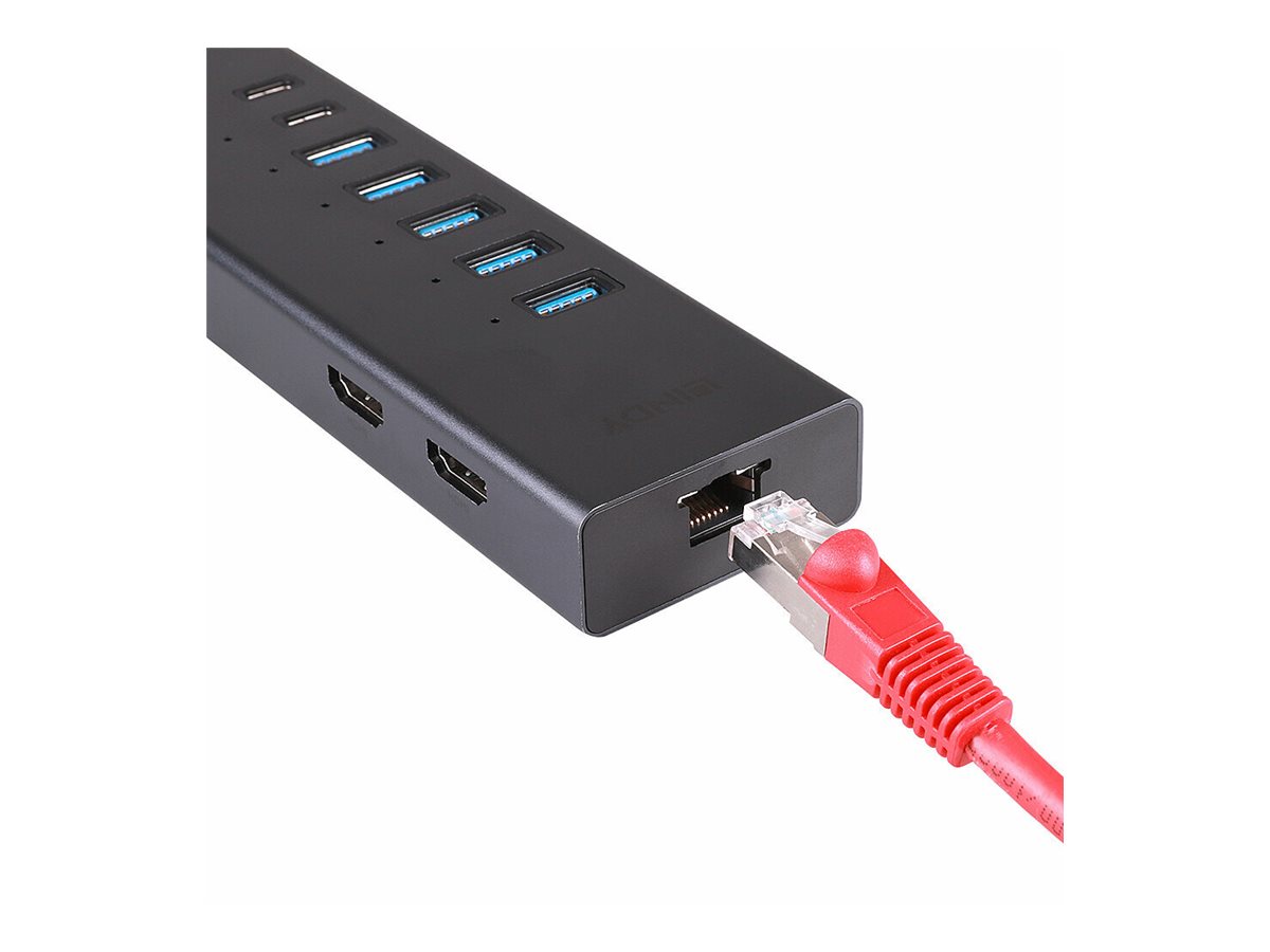 Lindy 43373 laptop-dockingstation & portreplikator Kabelgebunden USB 3.2 Gen 2 (3.1 Gen 2) Type-C Grau