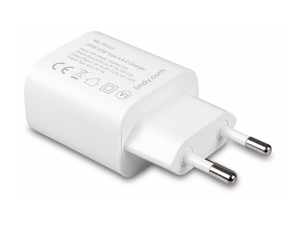 LINDY USB Typ A & C Charger 20W, weiß