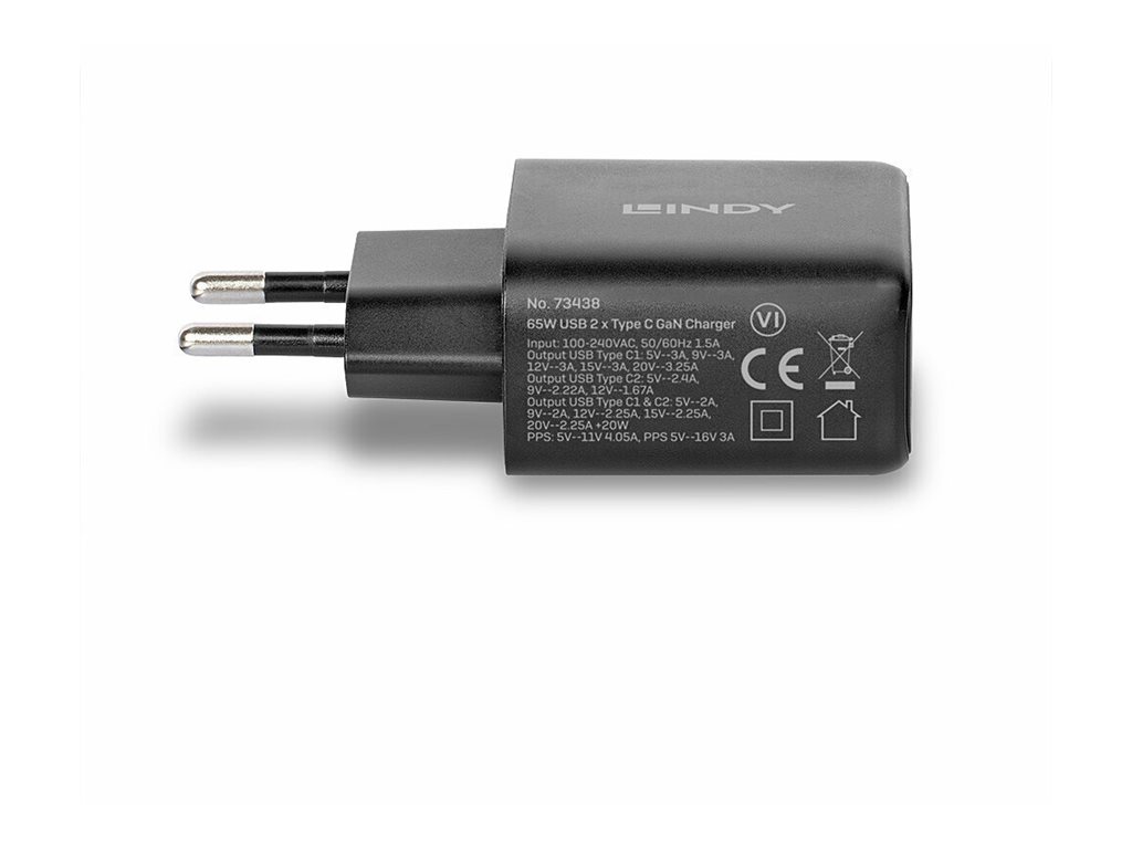 LINDY 65W USB 2 x Type C GaN Charger mit EU-Stecker