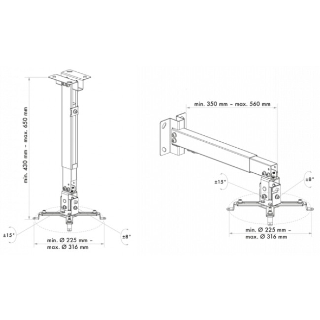 Schwaiger Beamer-Wandhalterung Höhe 430-650mm Max.20KG Weiß