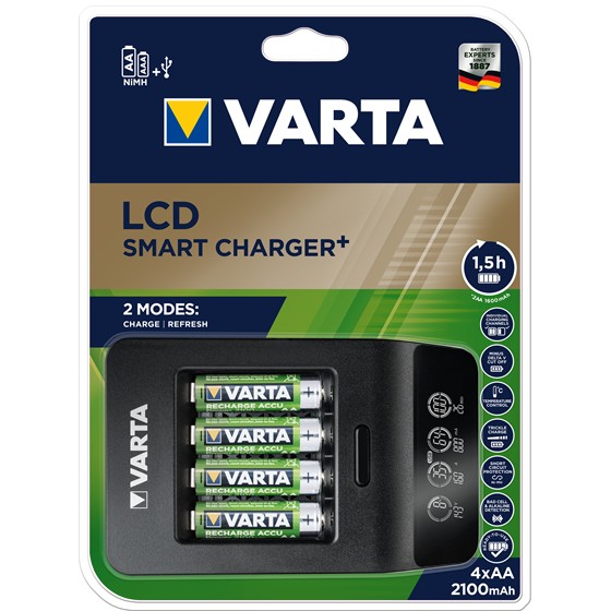 Varta LCD SMART CHARGER+ Akkuladegerät Haushaltsbatterie AC