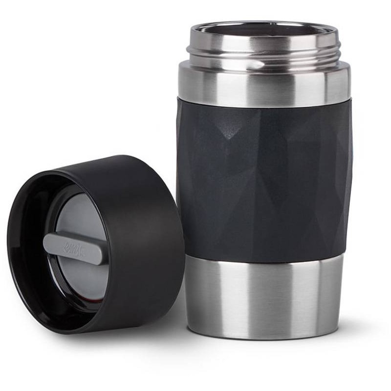 Emsa TRAVEL MUG Compact Thermobecher (schwarz/edelstahl, 0,3 Liter, Drehverschluss)