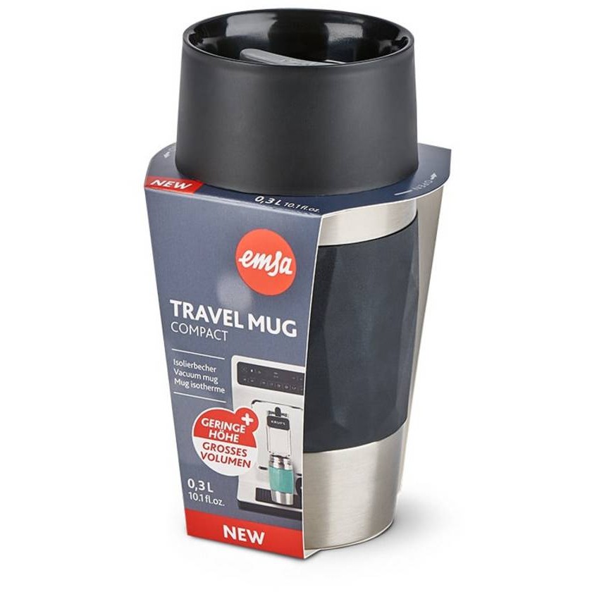 Emsa TRAVEL MUG Compact Thermobecher (schwarz/edelstahl, 0,3 Liter, Drehverschluss)