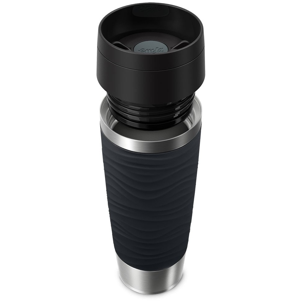 Emsa TRAVEL MUG Waves Grande Thermobecher (schwarz/edelstahl, 0,5 Liter)