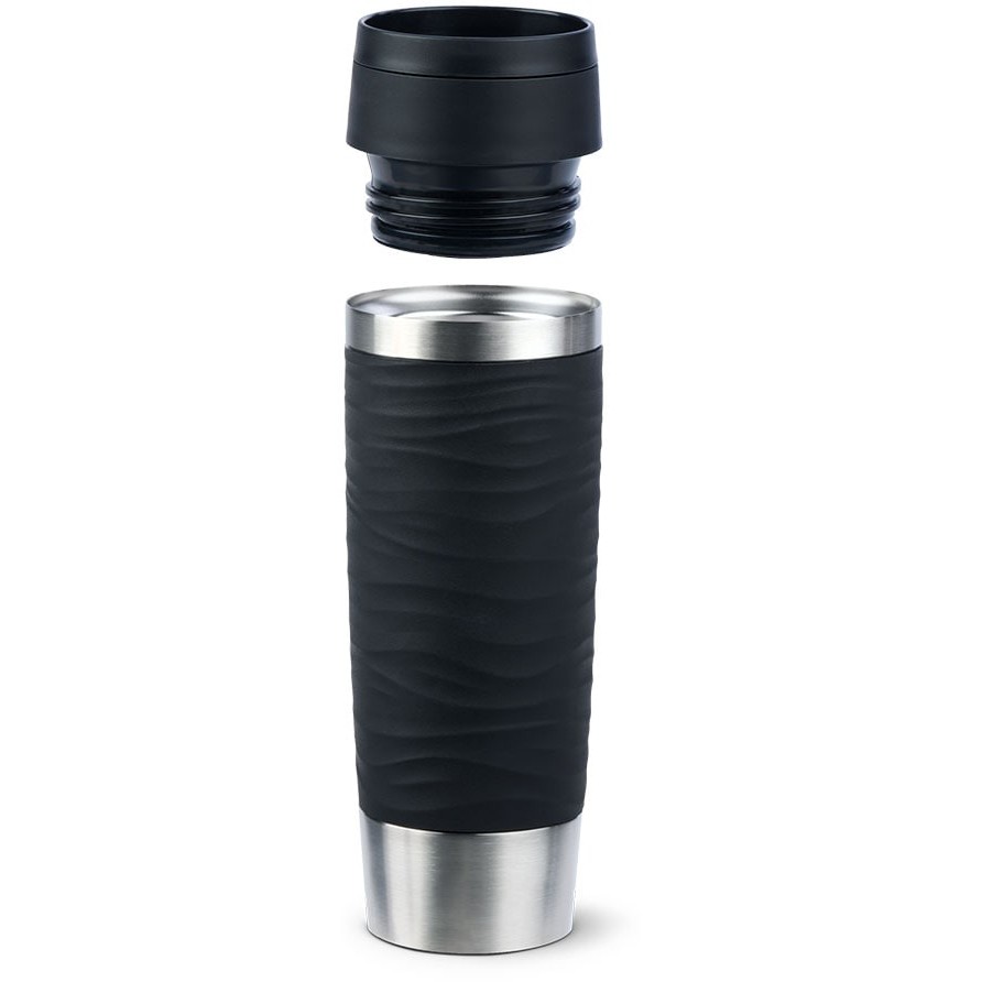 Emsa TRAVEL MUG Waves Grande Thermobecher (schwarz/edelstahl, 0,5 Liter)