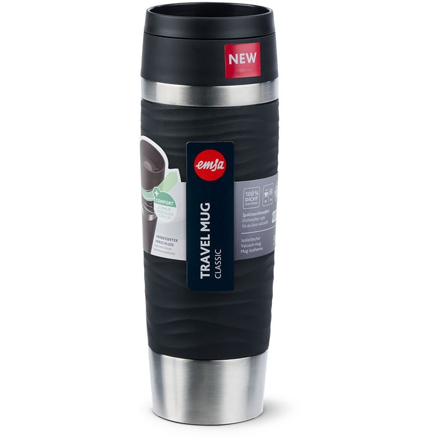 Emsa TRAVEL MUG Waves Grande Thermobecher (schwarz/edelstahl, 0,5 Liter)