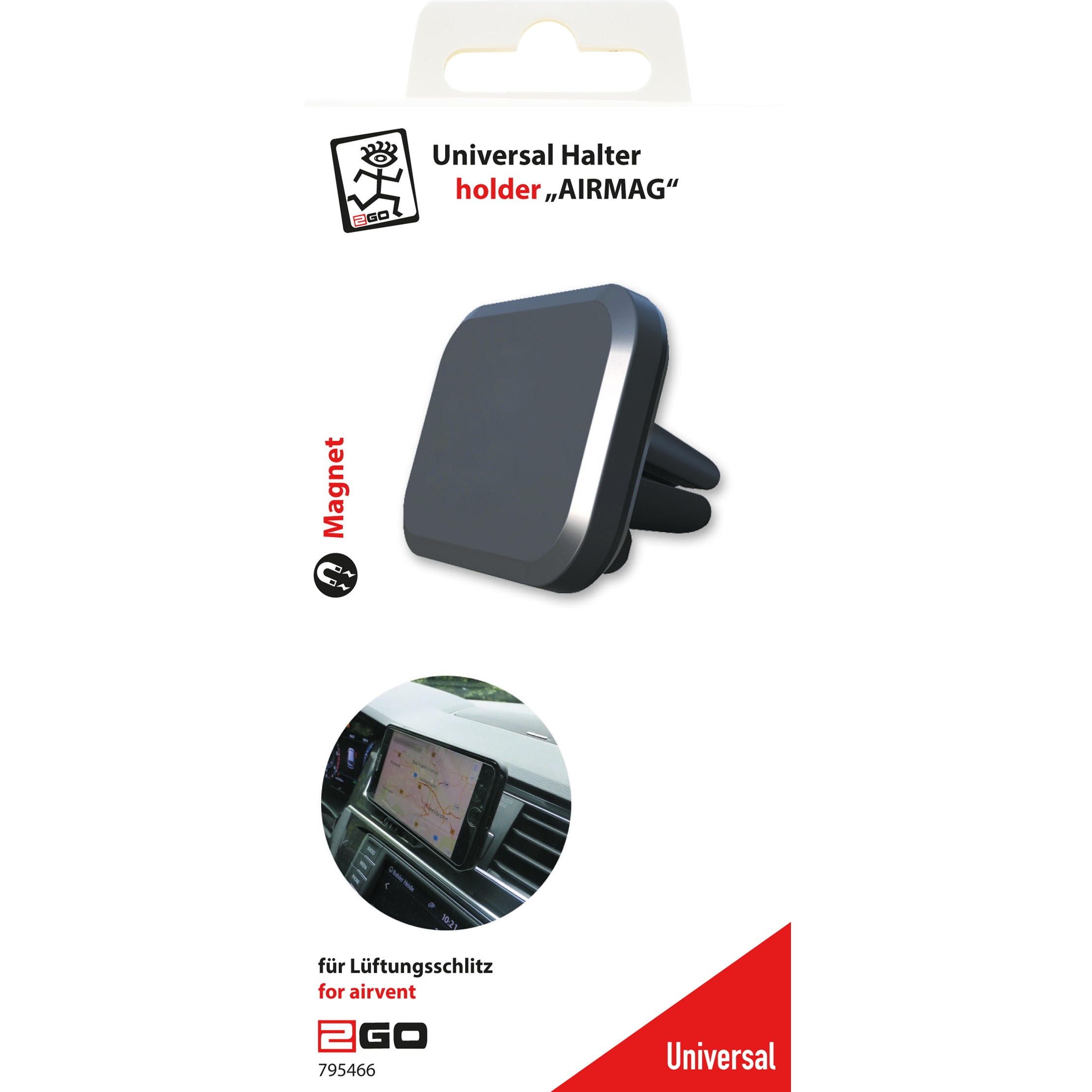 2GO Universal Smartphone-Magnet-Halter AIRMAG f. Lüftungssch