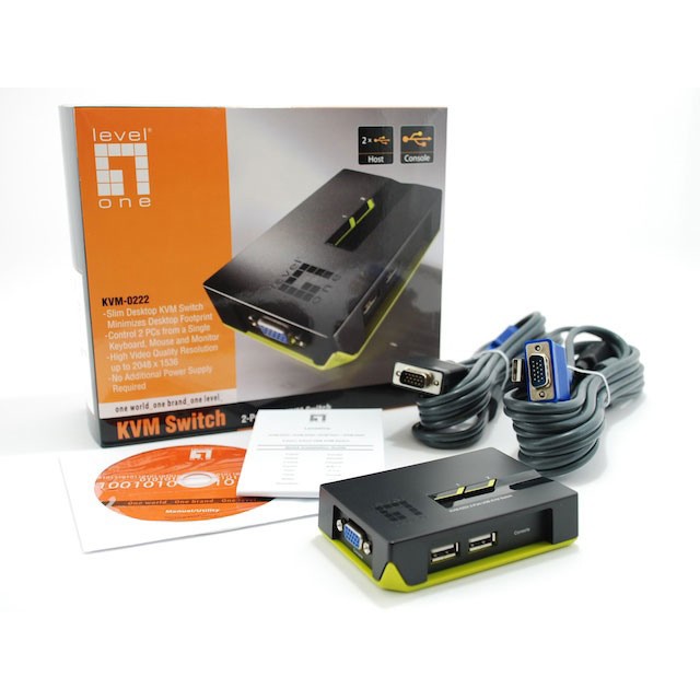 LevelOne KVM-0222 Tastatur/Video/Maus (KVM)-Switch Schwarz, Grün