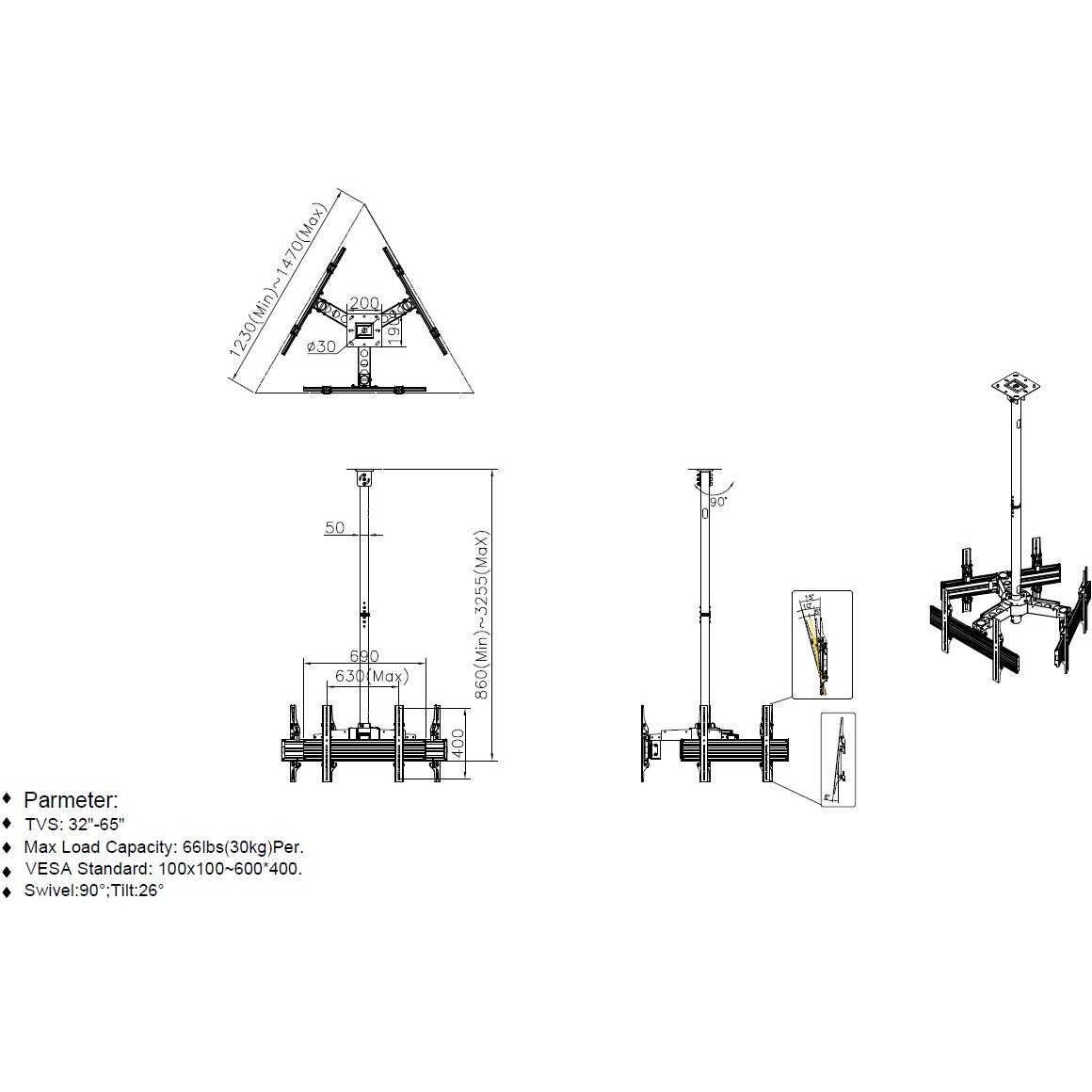 Equip 650371 Halterung für Schilderdisplays 165,1 cm (65) Schwarz