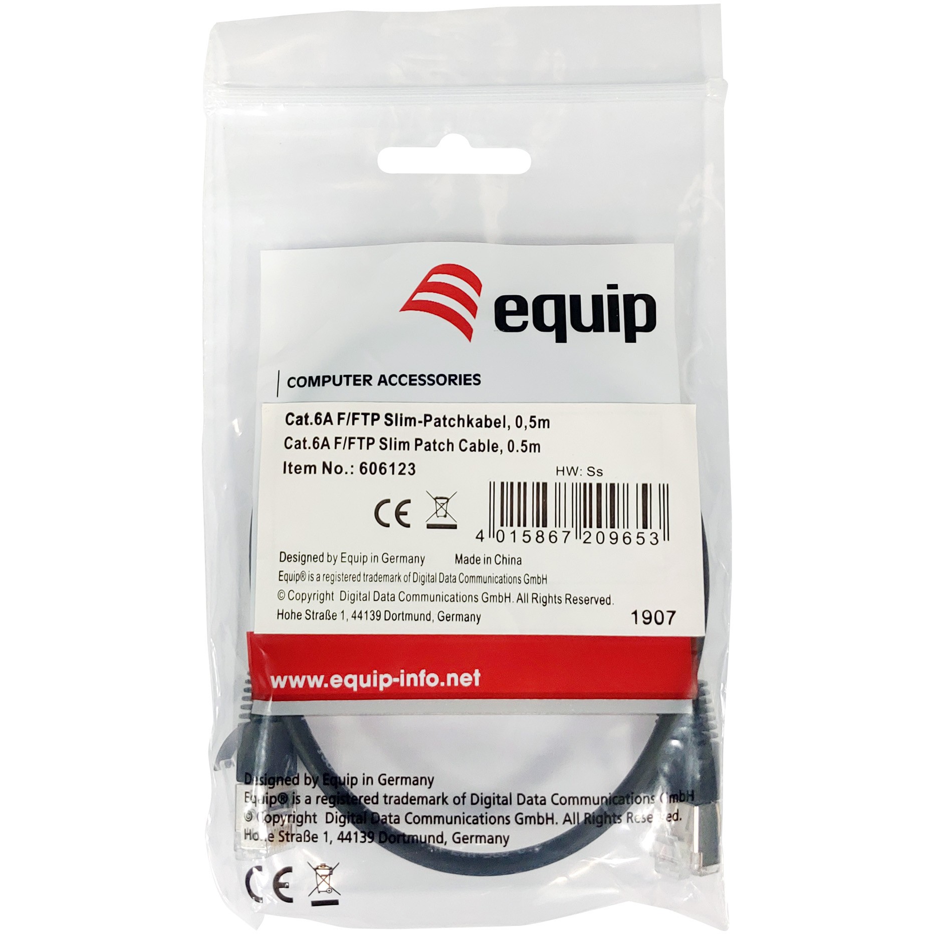 Equip Cat.6A F/FTP Slim-Patchkabel, 0.5m, Black