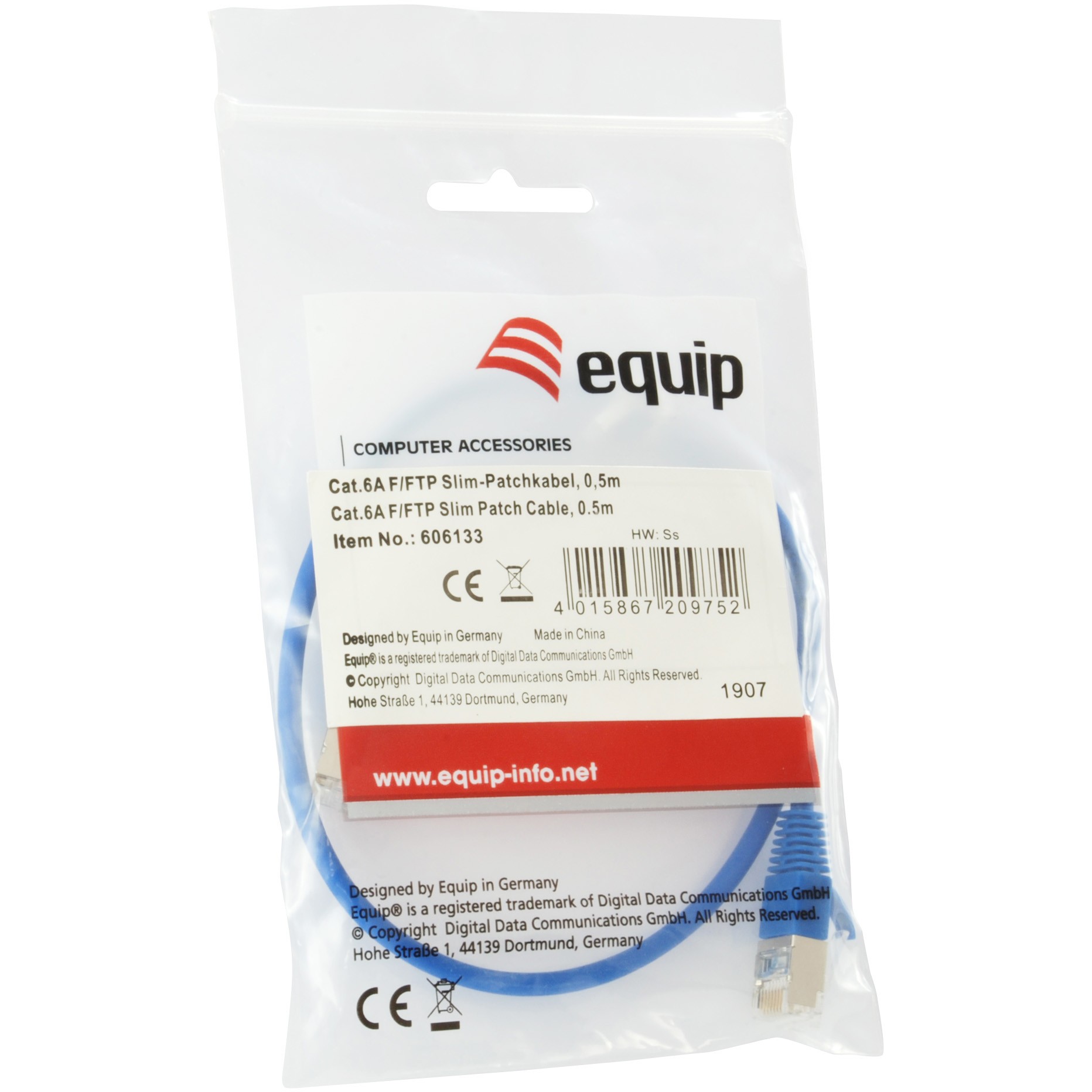 Equip Patchkabel Cat6A Slim F/FTP 2xRJ45  0.50m    blau LSZH Polybeutel