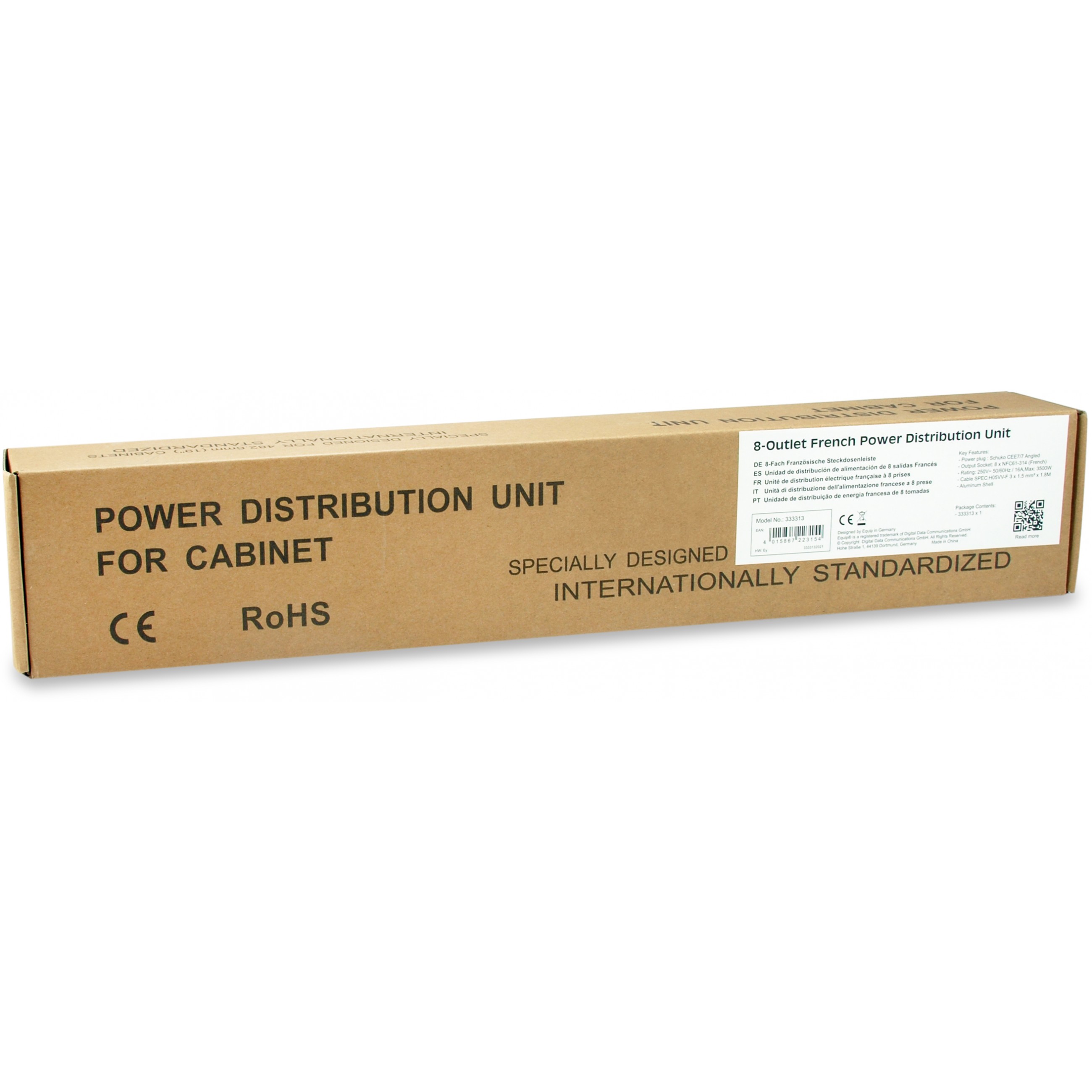 Equip 333313 Stromverteilereinheit (PDU) 8 AC-Ausgänge 1U Schwarz, Silber