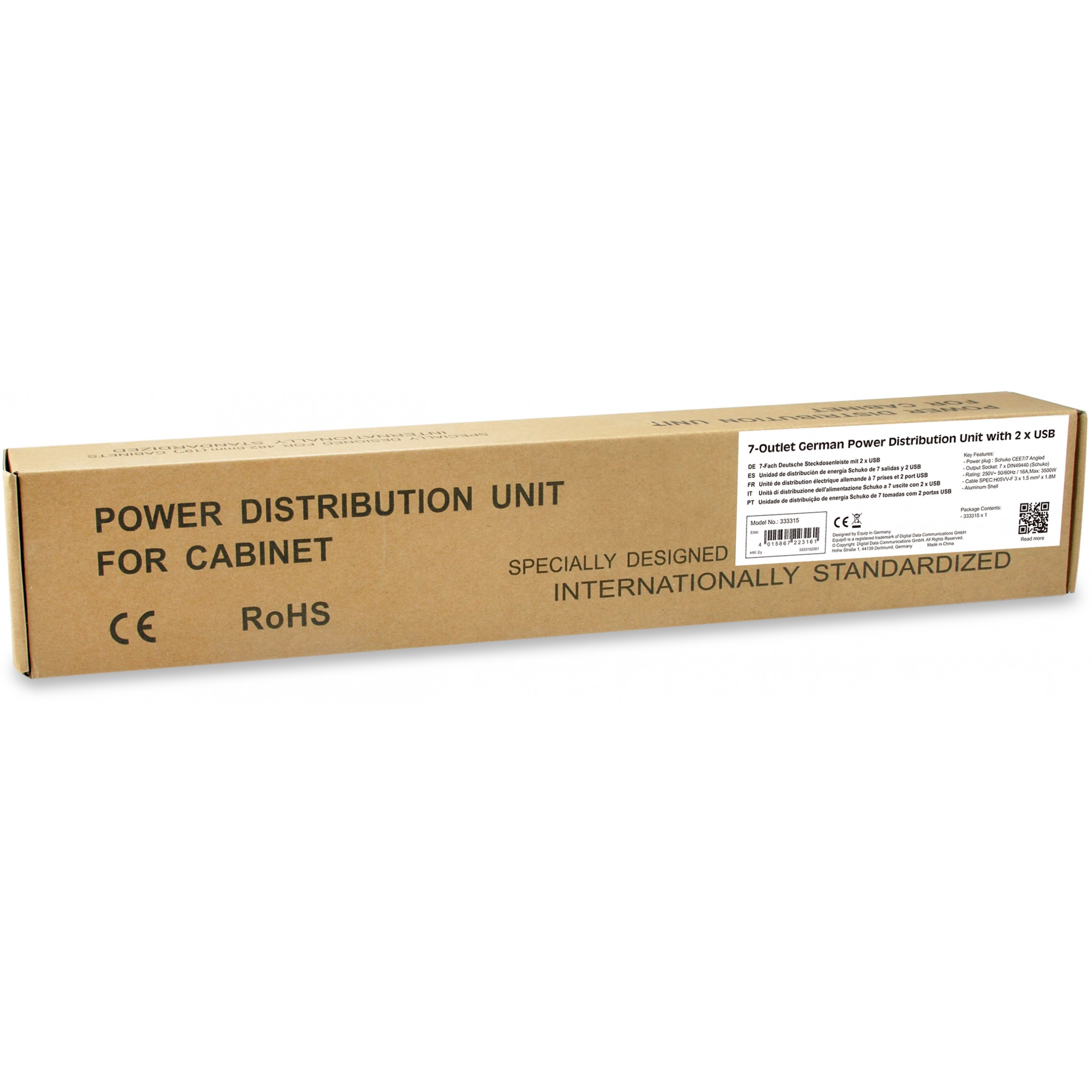 Equip 333315 Stromverteilereinheit (PDU) 7 AC-Ausgänge 1U Schwarz, Silber