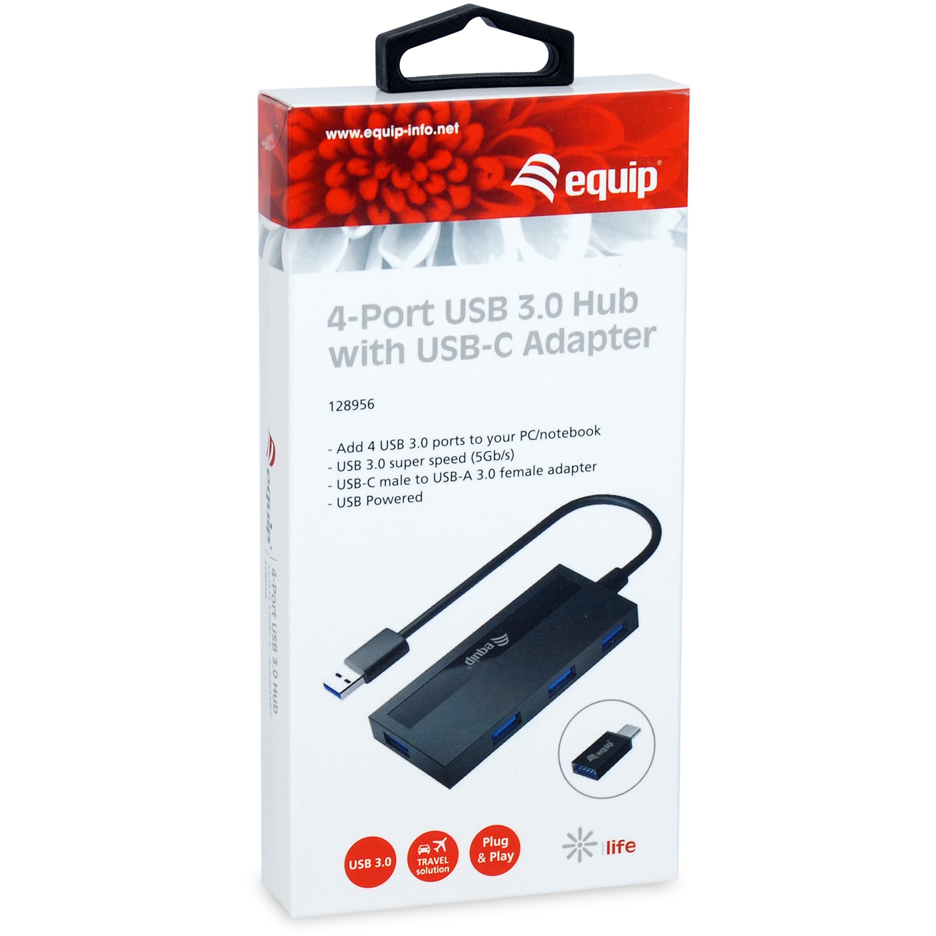 Equip 4-Port-USB 3.0-Hub und Adapter für USB-C