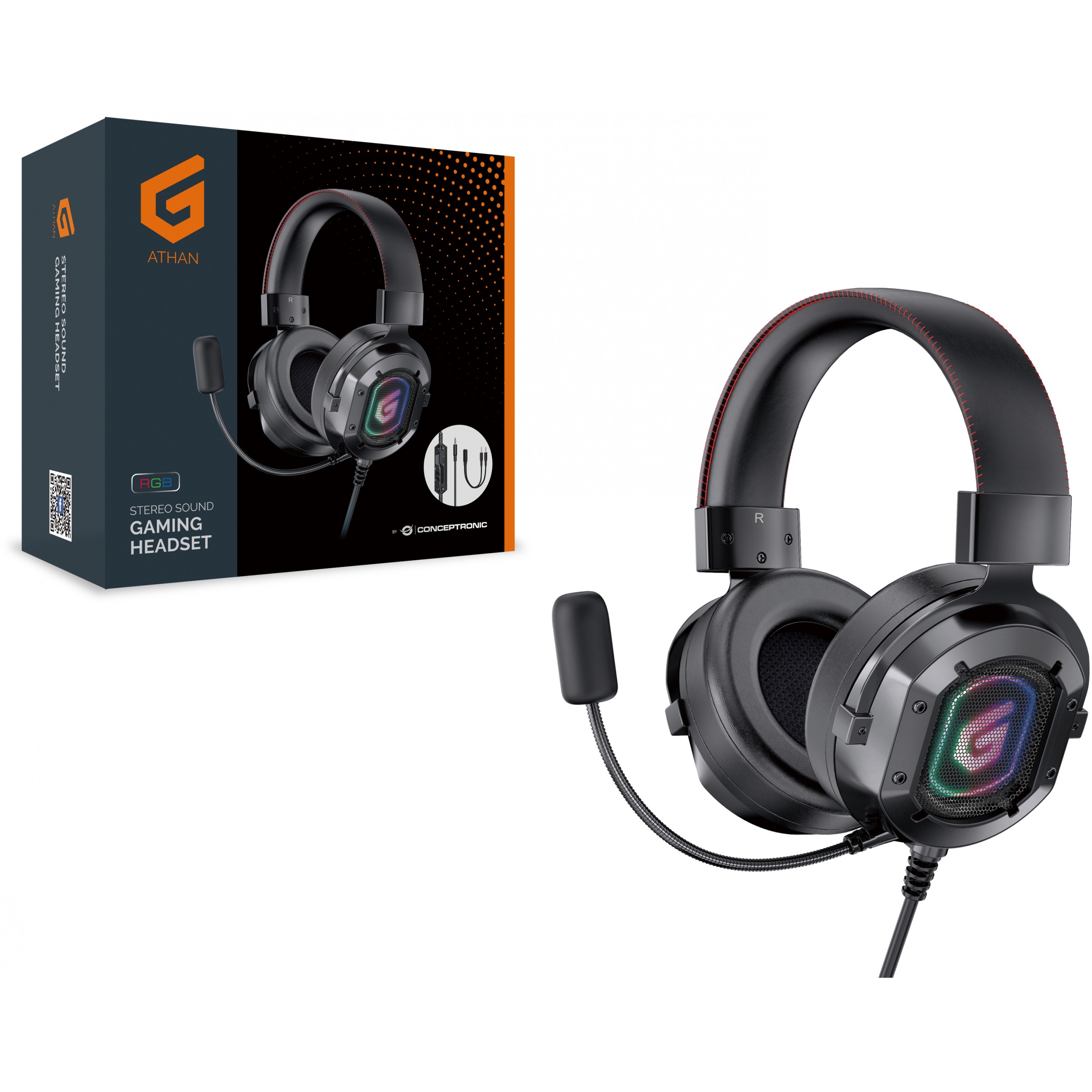 CONCEPTRONIC Headset Gaming+Split./Bedien./Mikr/RGB 2.20m sw