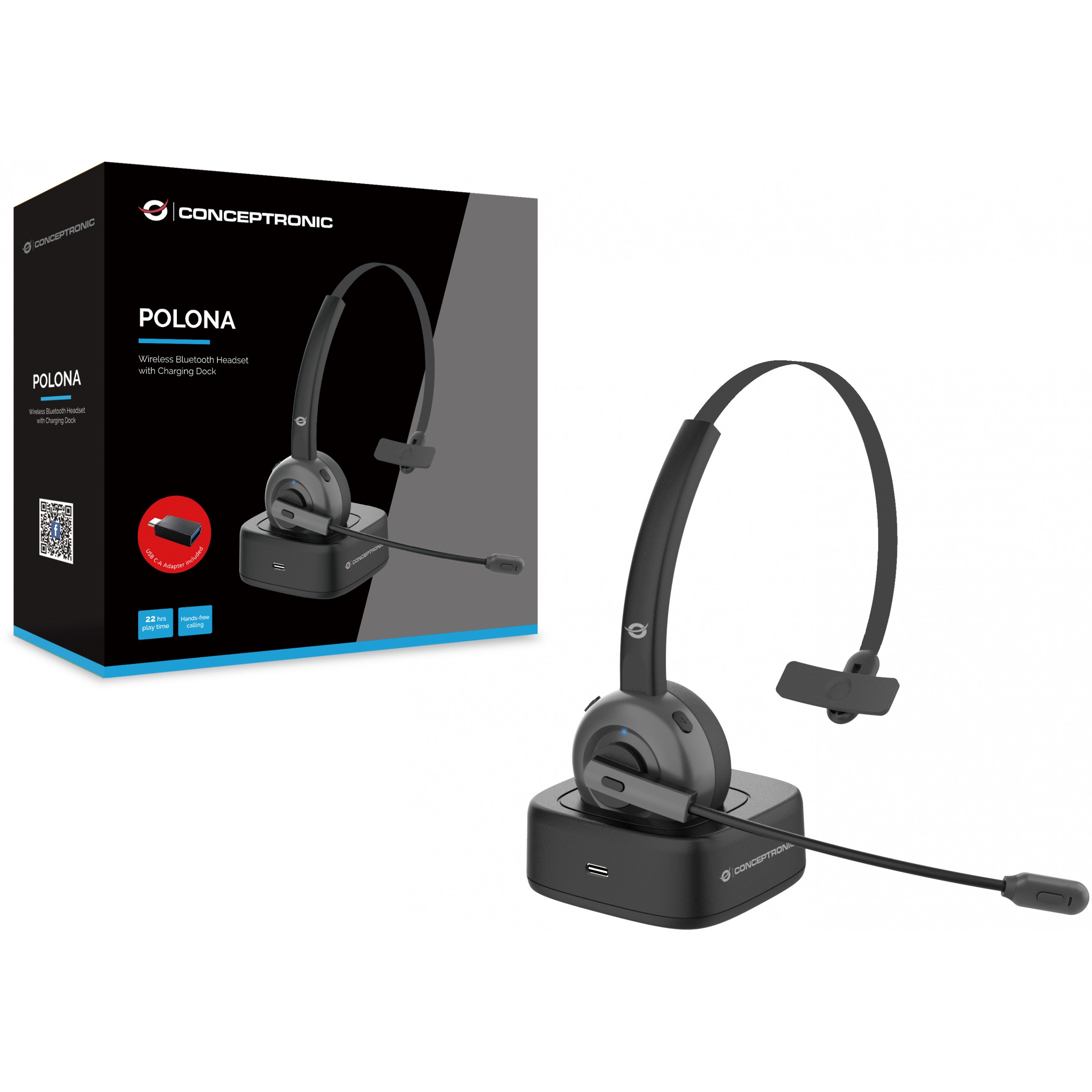 Conceptronic POLONA Kabelloses Bluetooth-Headset mit Ladedoc