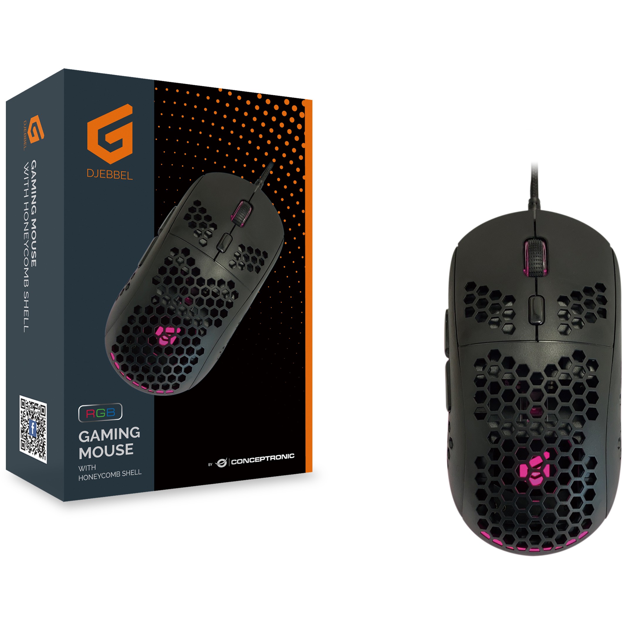Conceptronic DJEBBEL 6D Gaming-Maus mit Wabendesign-Gehäuse, 6400 DPI