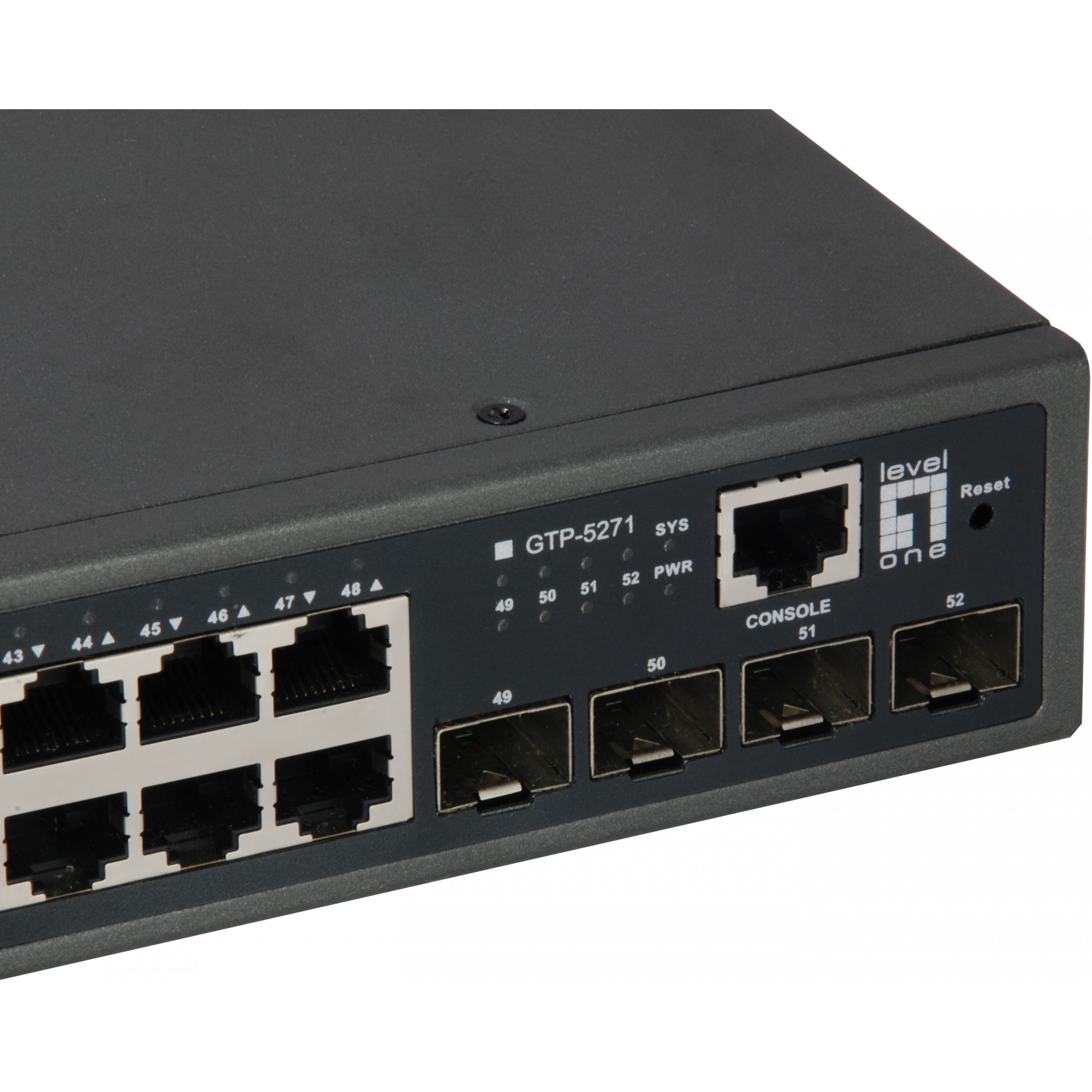 LevelOne 52-Port L3 Lite Managed Gigabit PoE Switch, 4 x 10GbE SFP+, 48 PoE-Ausgänge, 400W PoE-Leistungsbudget