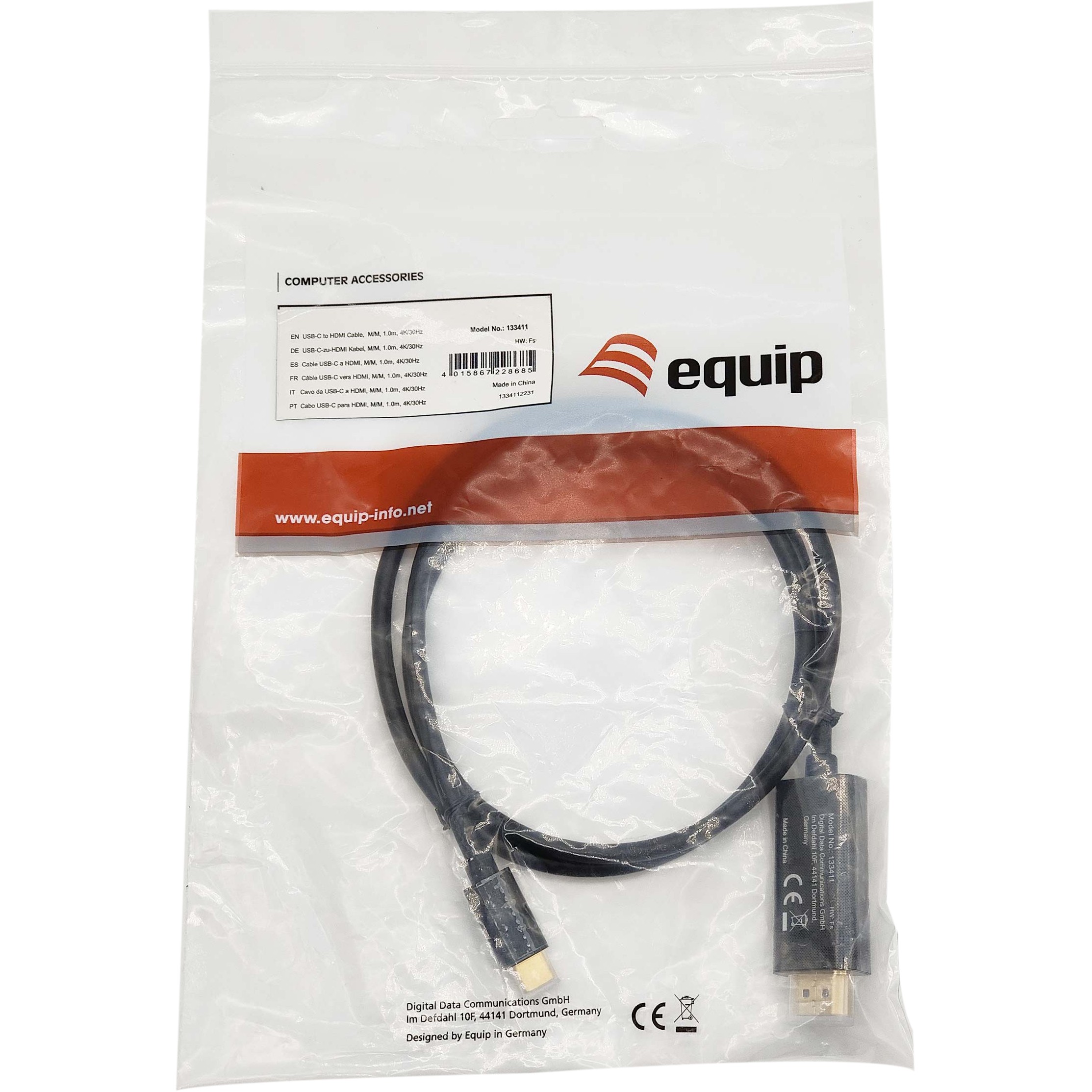 Equip USB-C auf HDMI Kabel, M/M, 1.0m, 4K/30Hz