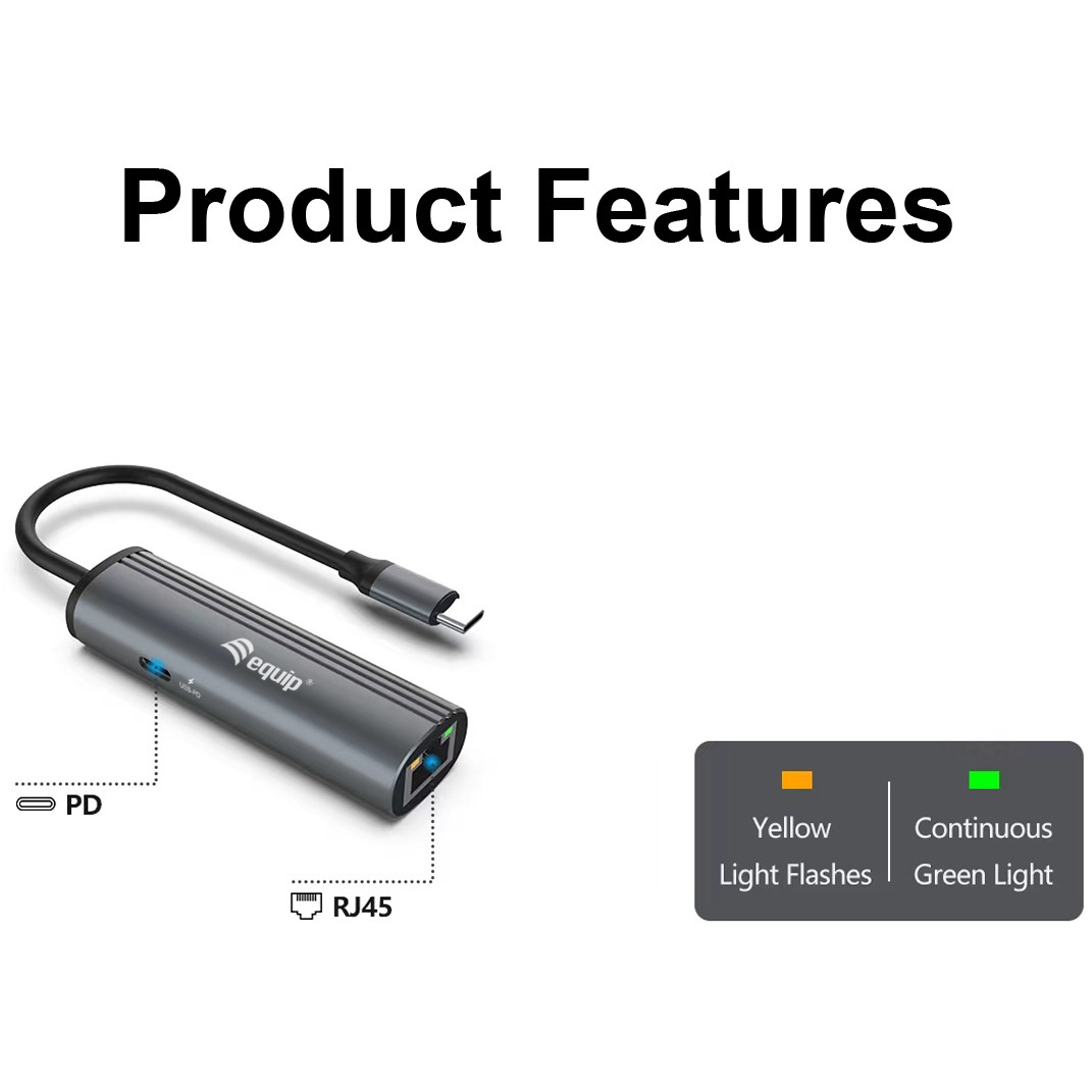 Equip USB-C-auf-RJ45-Gigabit-Netzwerk + PD-Adapter