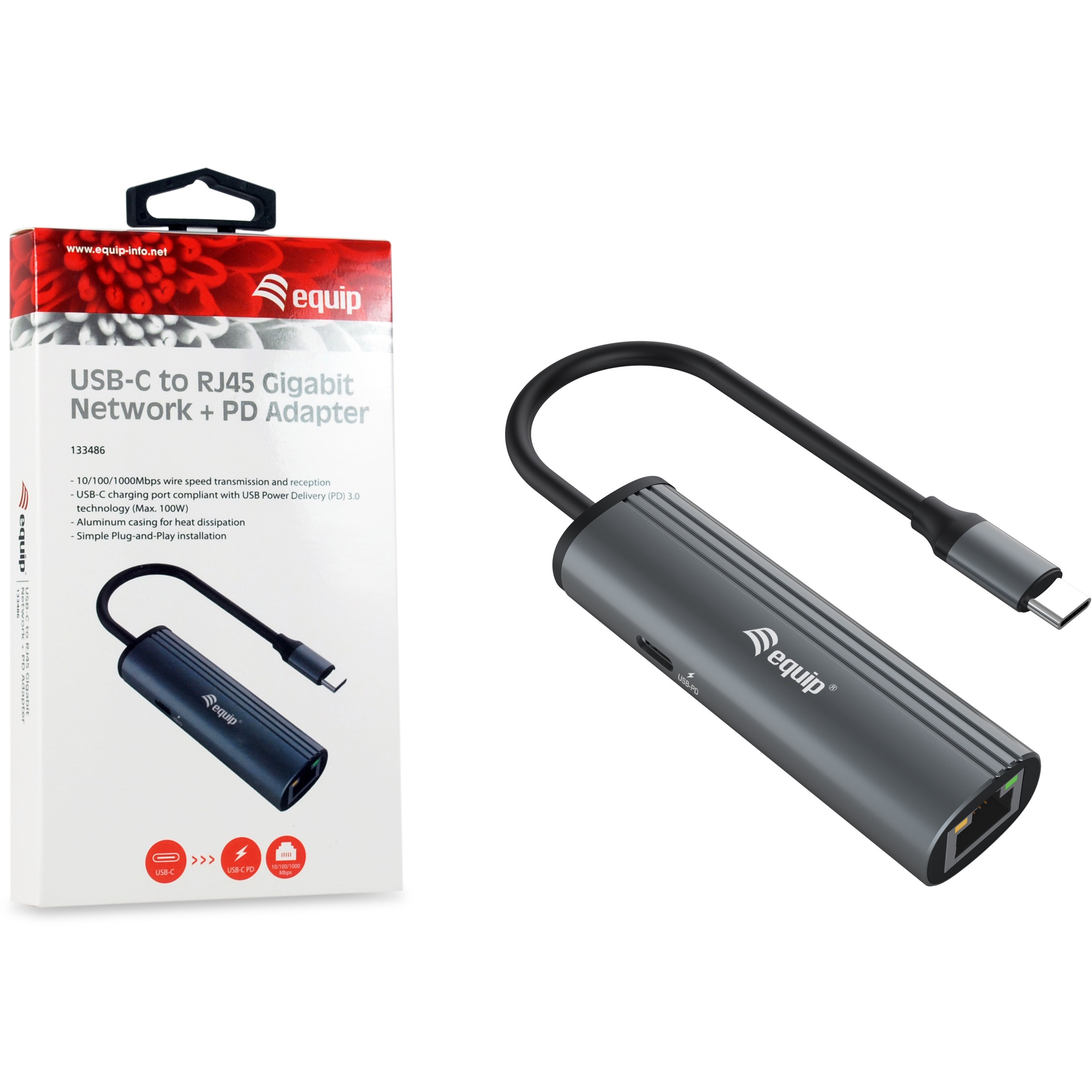 Equip USB-C-auf-RJ45-Gigabit-Netzwerk + PD-Adapter
