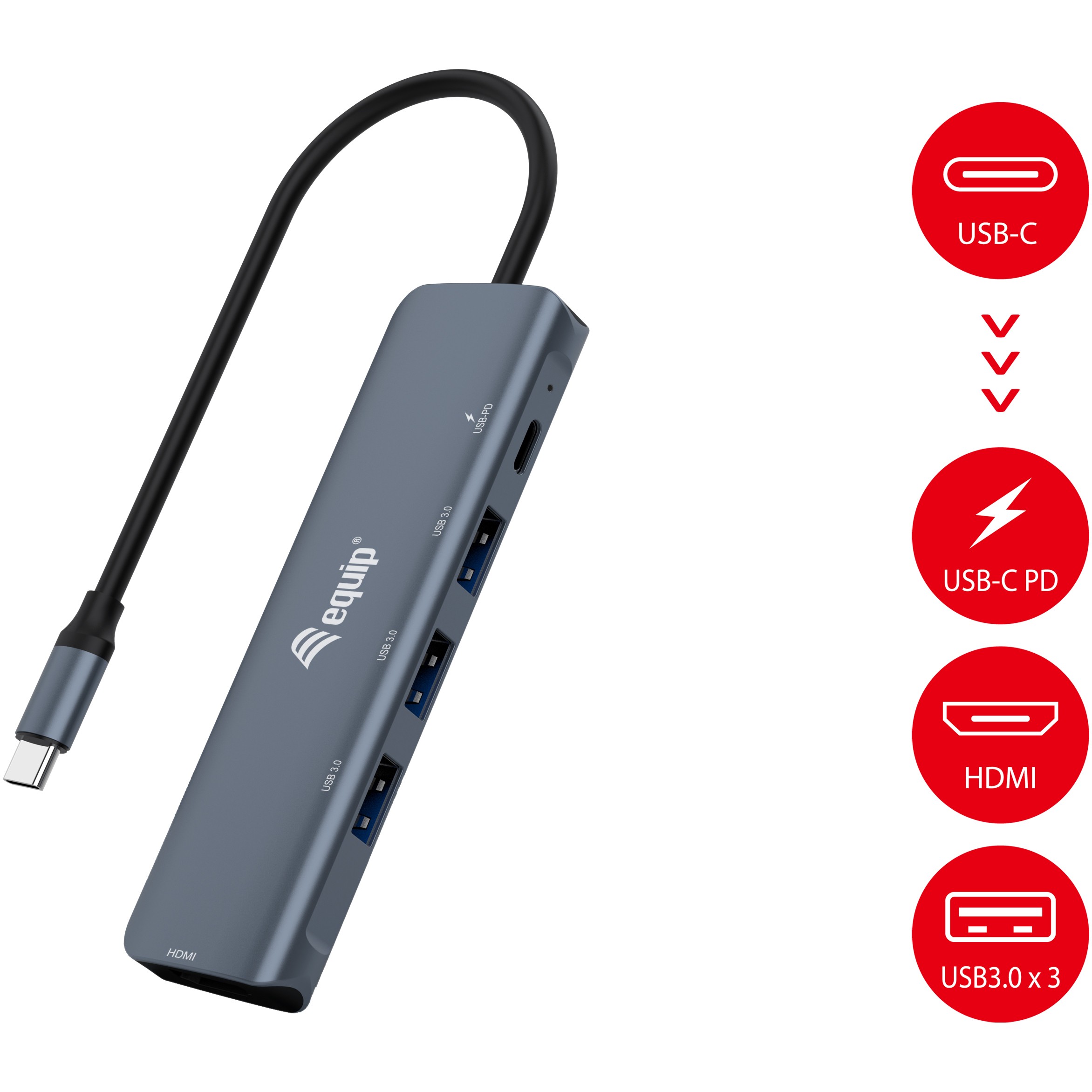 Equip USB-C 5-in-1 Multifunktionsadapter, HDMI, USB 3.2 Gen1, 100W USB PD