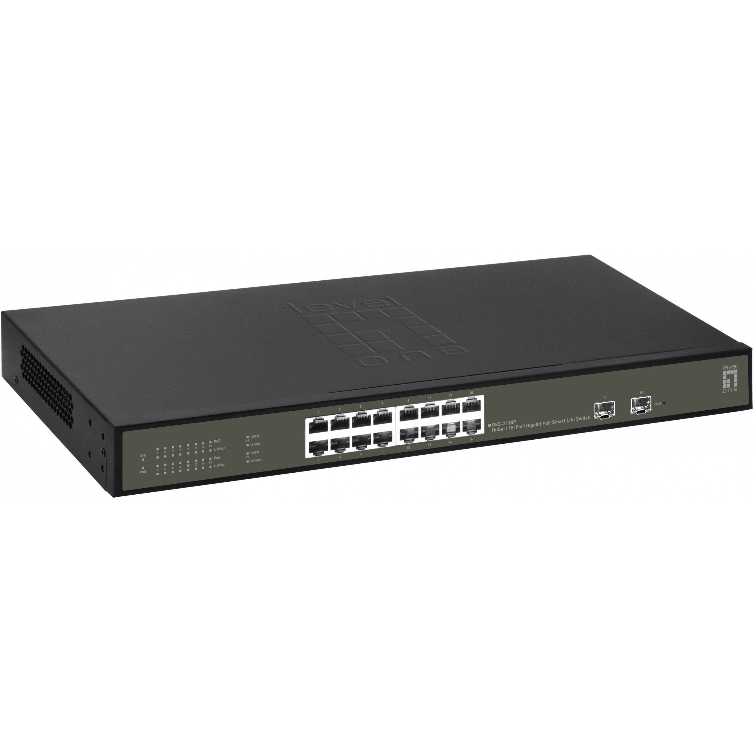 LevelOne PoE+Switch 16xGE PoE/2xSFP      230W
