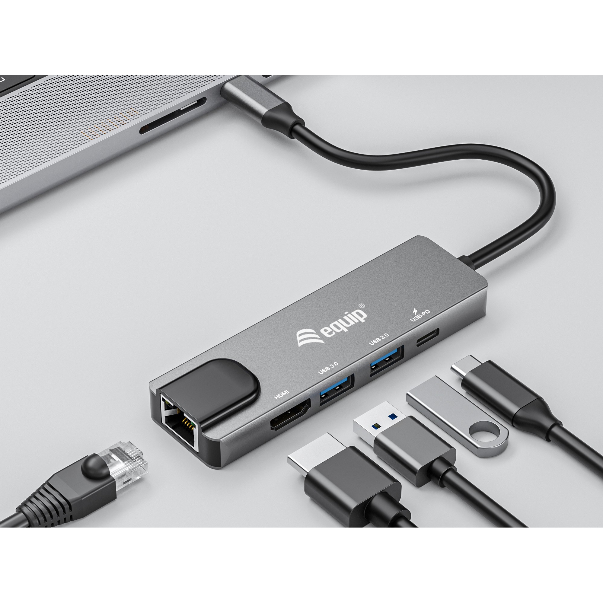 Equip USB-C 5-in-1-Multifunktionsadapter, HDMI, Gigabit LAN, USB 3.2 GEN1, 100W USB PD