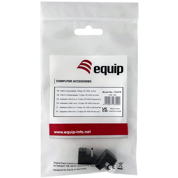 Equip Adapter USB-C->USB-C 180°          10Gbps PD 100W 2Stk