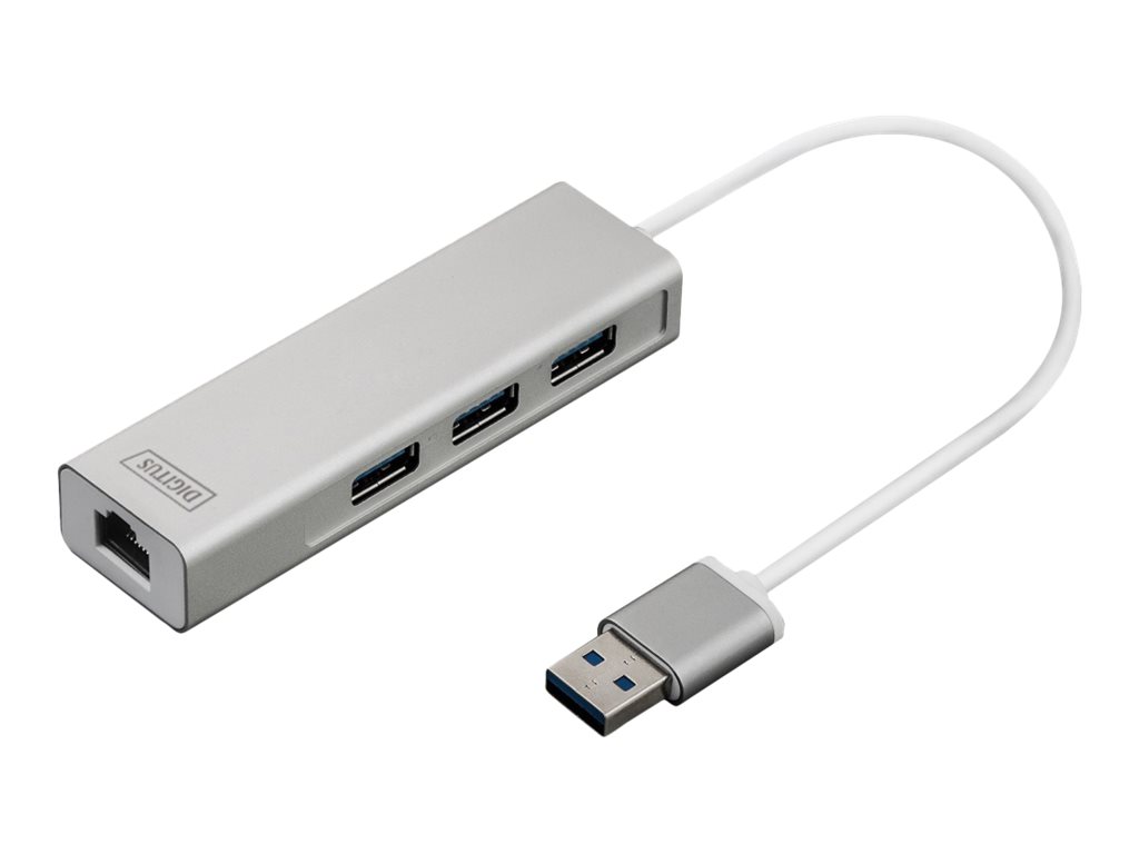 DIGITUS USB-Hub    3-Port 3.0->3xA3.0 1xLAN integr. Kabel we