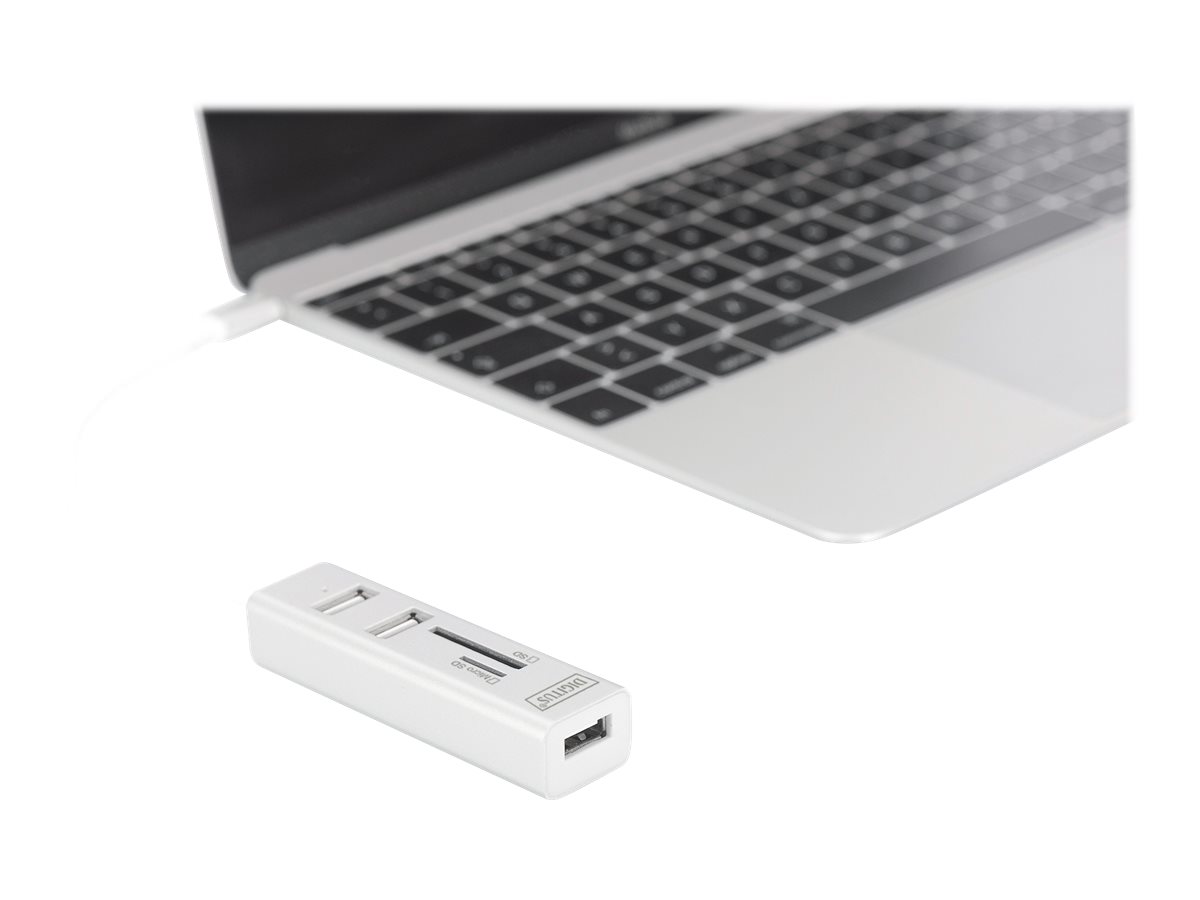 DIGITUS USB-C-Hub  3-Port 2.0->3xA2.0 1xReader in.Kabel weiß