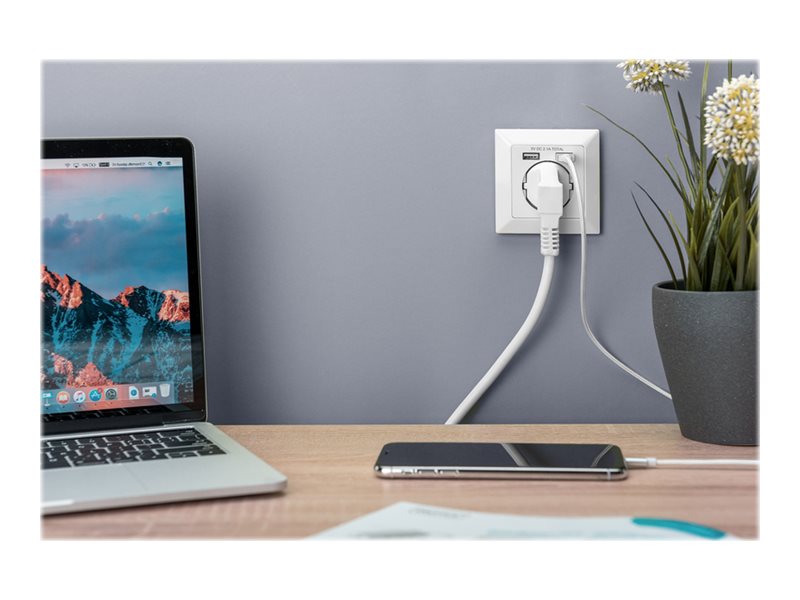 DIGITUS Unterputz Steckdose 250V + 2 x USB A, weiß