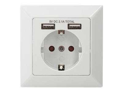 DIGITUS Unterputz Steckdose 250V + 2 x USB A, weiß