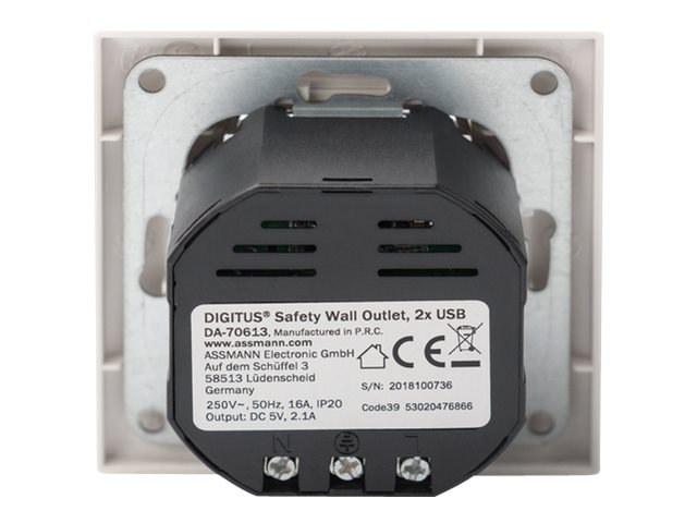 DIGITUS Unterputz Steckdose 250V + 2 x USB A, weiß