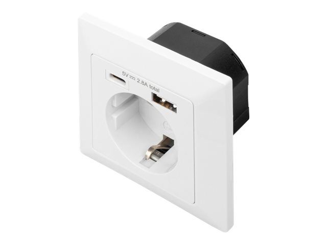 DIGITUS Unterputzdose 230V + 1 x USB-A + 1 x USB-C Reinweiss