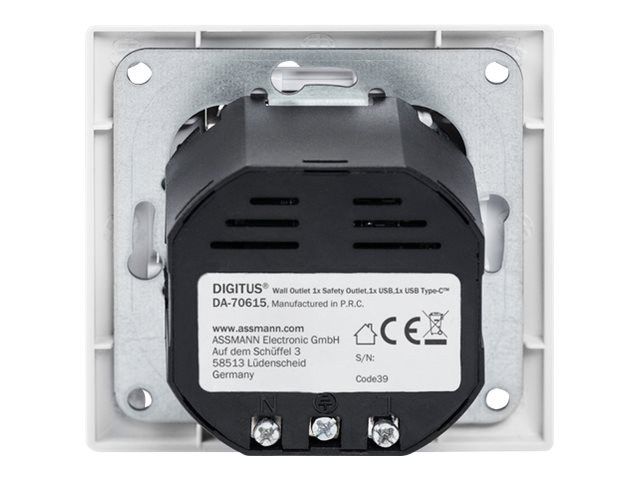DIGITUS Unterputzdose 230V + 1 x USB-A + 1 x USB-C Reinweiss